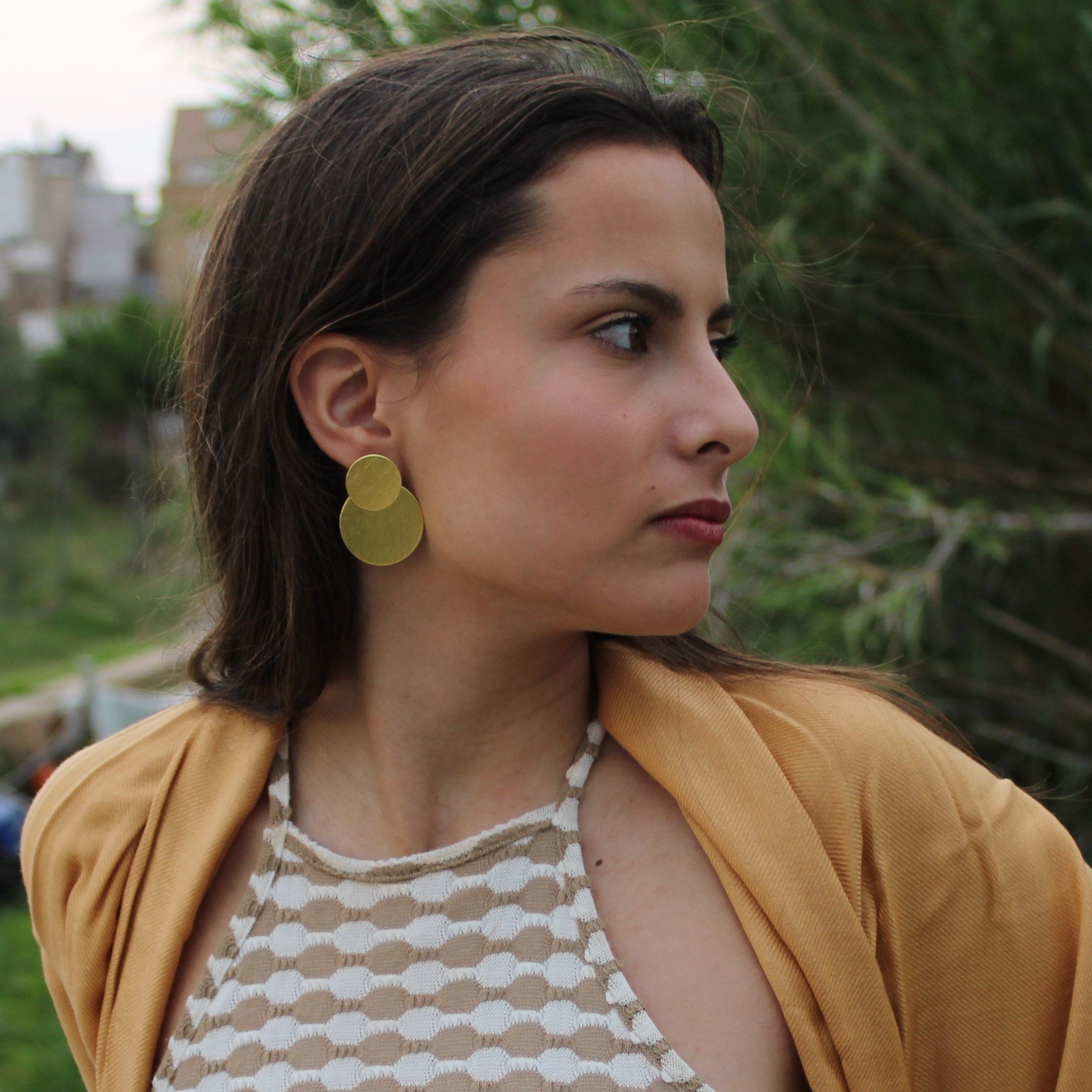 Pendientes ECLIPSE dos en uno bañados en oro - Diseño con carácter-3