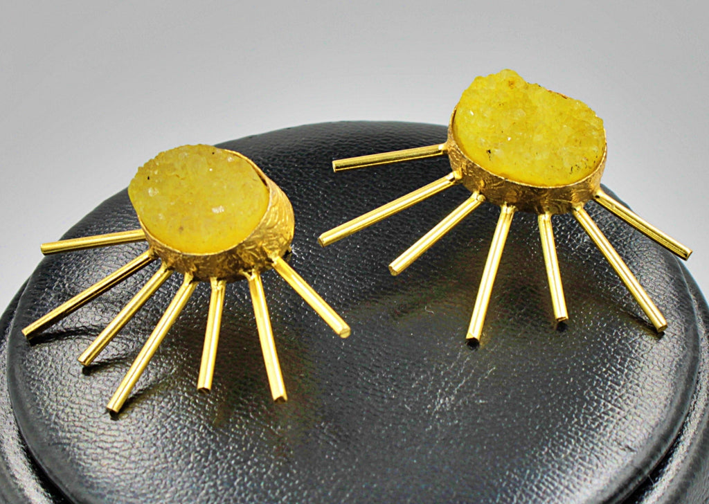 Pendientes SOL con cuarzo amarillo bañados en oro-3