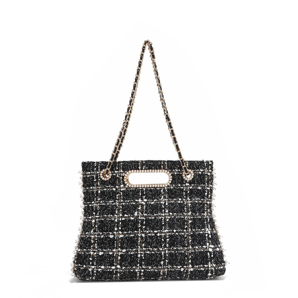 BOLSO CLUTCH ESTILO TWEED (NEGRO)-4
