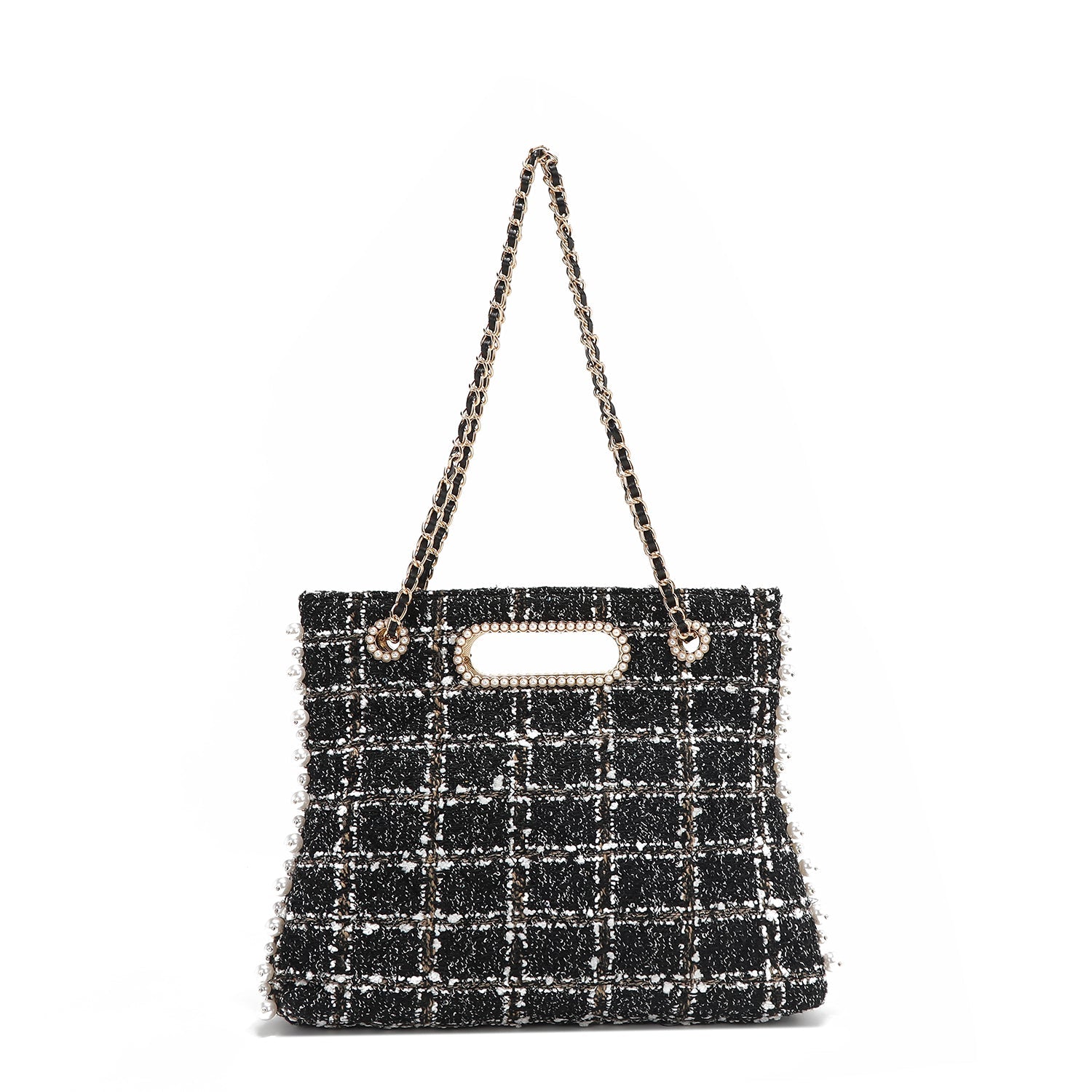 BOLSO CLUTCH ESTILO TWEED (NEGRO)-4