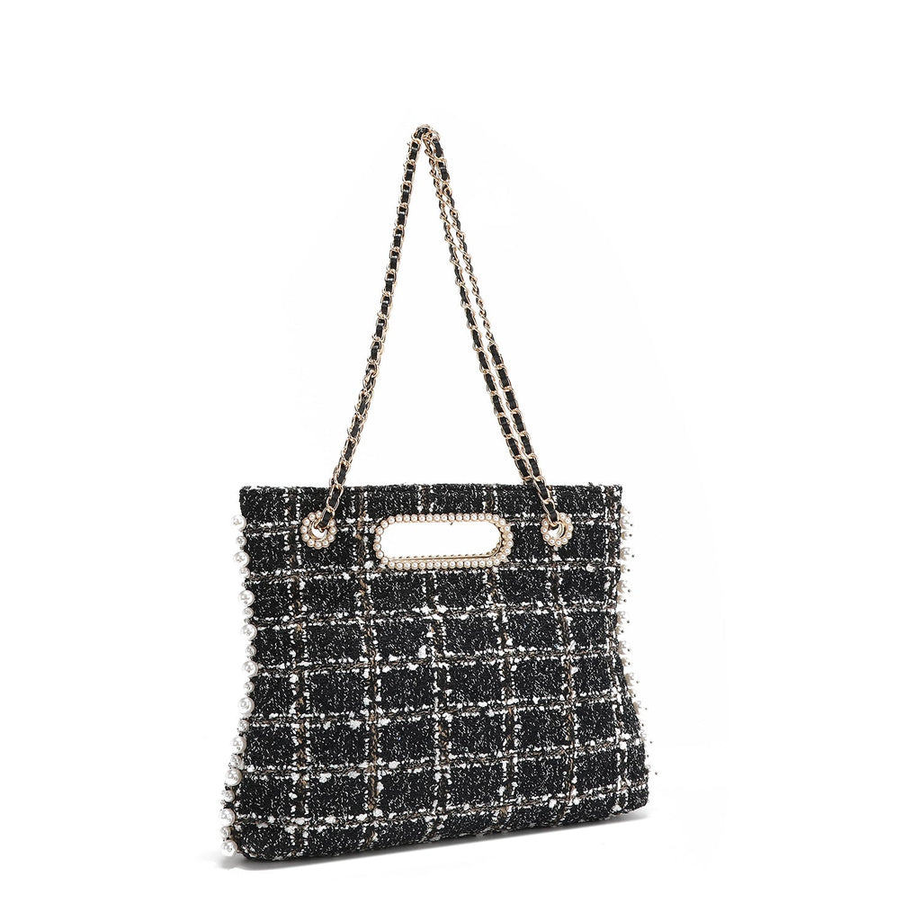 BOLSO CLUTCH ESTILO TWEED (NEGRO)-3