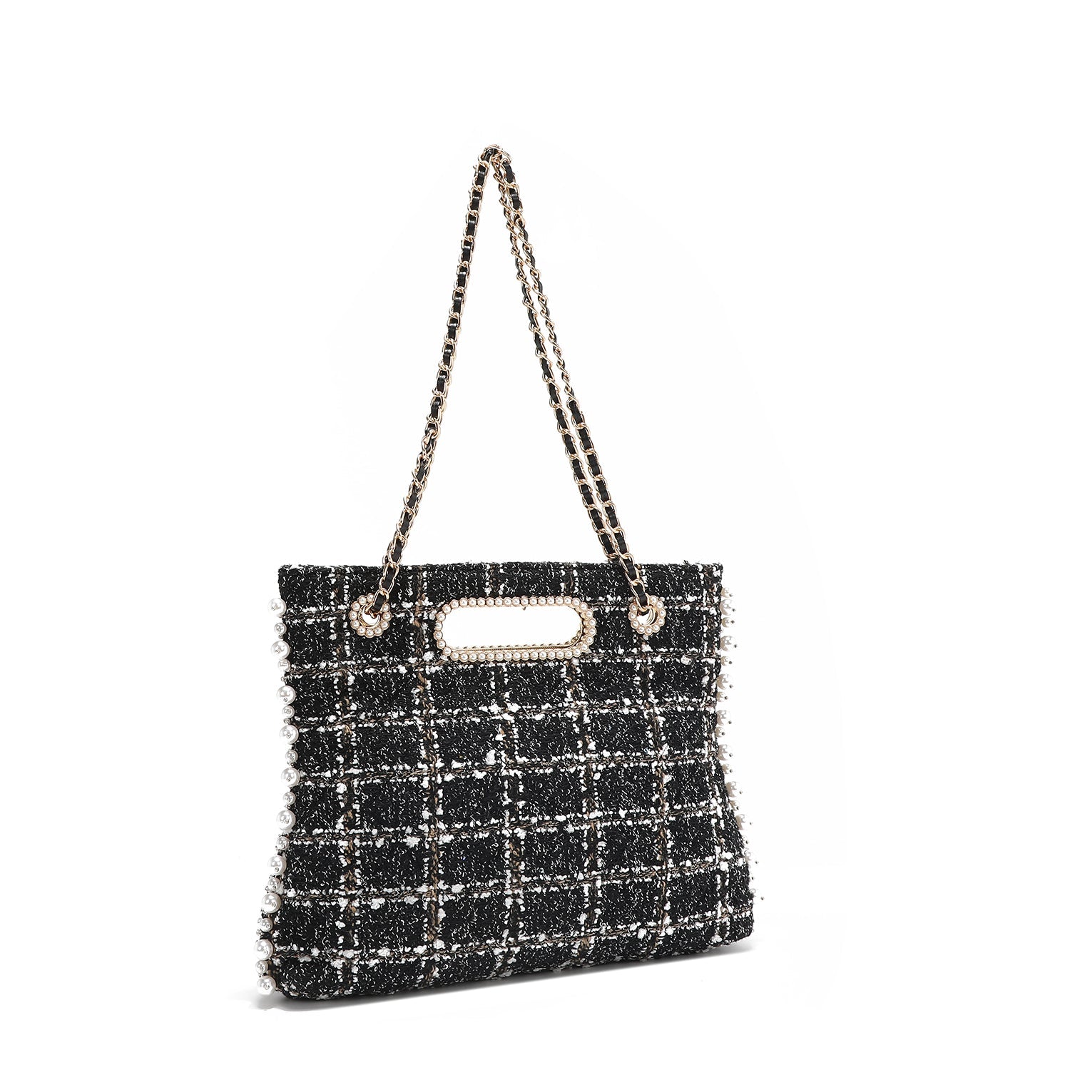 BOLSO CLUTCH ESTILO TWEED (NEGRO)-3
